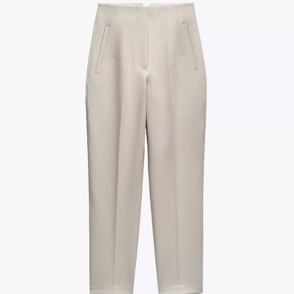 Zara Cream High-Waisted Tailored Pant